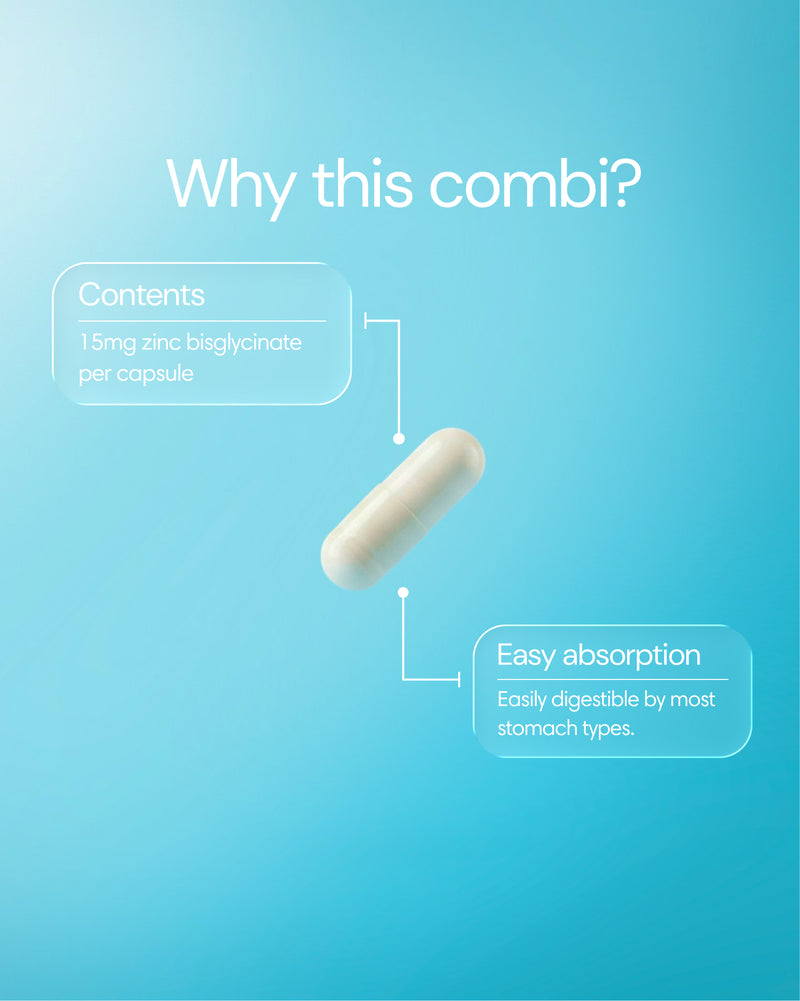 Clearly Zinc capsule supplement in a clear bottle, showing the small zinc capsules ready for consumption.